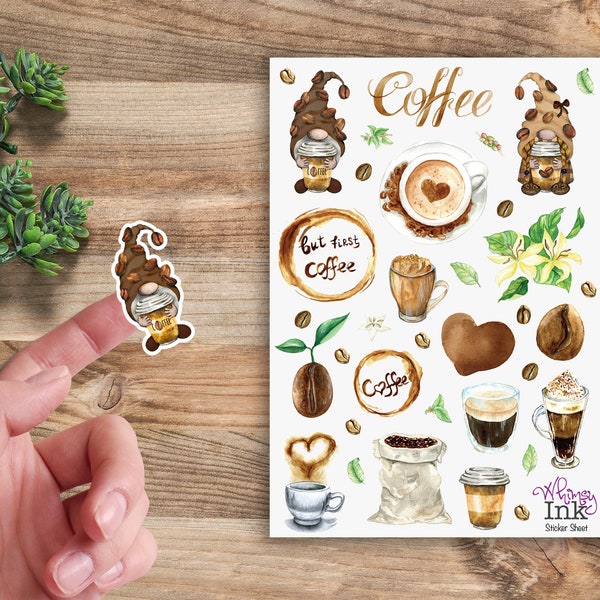 Coffee Gnome Vinyl Sticker Sheet Great for Planners, Journaling, Scrapbooking, Bullet Journals, Etc