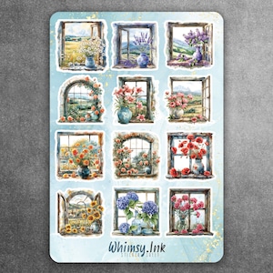 Gartenscheiben Blumenfensteraufkleberblatt ideal für Planer, Journaling, Scrapbooking, Bullet Journals, etc