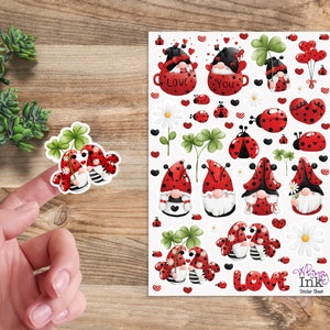 Lady Bug Gnomes Vinyl Sticker Sheet Great for Planners, Journaling, Scrapbooking, Bullet Journals, Etc