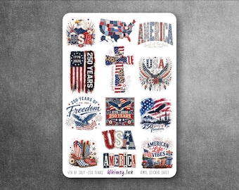 4th of July - 250 Years Vinyl Sticker Sheet Great for Planners, Journaling, Scrapbooking, Bullet Journals, Etc