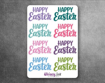 Happy Easter Stickers | Easter Sentiment Sticker Sheet | Black & Color Options | Spring Planner Stickers