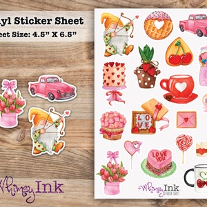 Valentines Day Collection Vinyl Sticker Sheet Great for Planners, Journaling, Scrapbooking, Bullet Journals, Etc