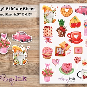 Valentines Day Collection Vinyl Sticker Sheet Great for Planners, Journaling, Scrapbooking, Bullet Journals, Etc