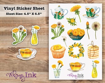 Dandelion Tea Vinyl Sticker Sheet Great for Planners, Journaling, Scrapbooking, Bullet Journals, Etc