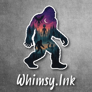 Cryptid Forest Sasquatch Decal – Alien, Mothman Scene, Silhouette Sticker – Paranormal Bigfoot Vinyl for Water Bottles, Cars & Laptops image 1