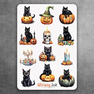 Black Cats Vinyl Sticker Sheet | Great for Planners, Journaling, Scrapbooking, Bullet Journals, Etc