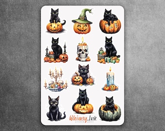 Black Cats Vinyl Sticker Sheet | Great for Planners, Journaling, Scrapbooking, Bullet Journals, Etc
