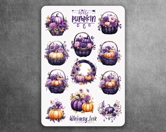 Purple Pumpkin Patch Vinyl Sticker Sheet Great for Planners, Journaling, Scrapbooking, Bullet Journals, Etc