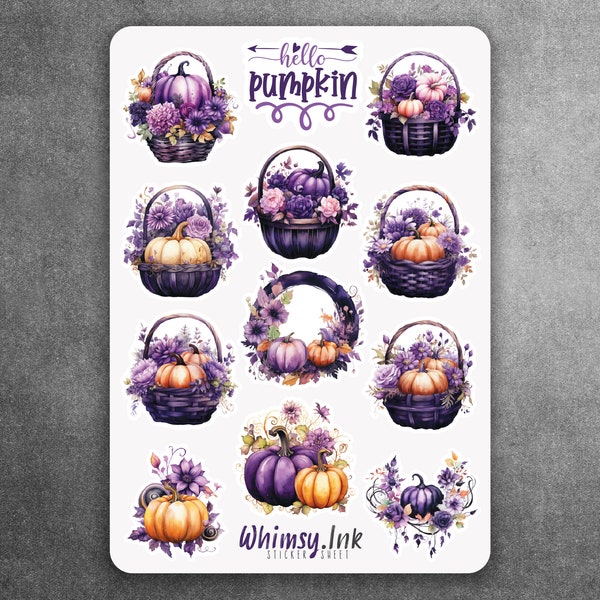 Purple Pumpkin Patch Vinyl Sticker Sheet Great for Planners, Journaling, Scrapbooking, Bullet Journals, Etc