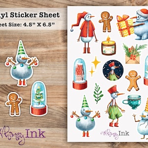 Funny Snowmen Vinyl Sticker Sheet Great for Planners, Journaling, Scrapbooking, Bullet Journals, Etc