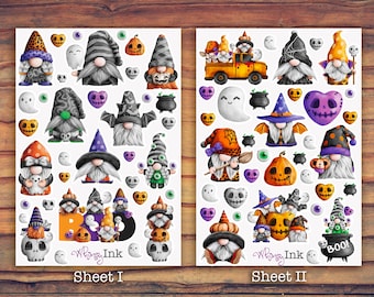 Halloween Gnomes II Vinyl Sticker Sheet Great for Planners, Journaling, Scrapbooking, Bullet Journals, Etc