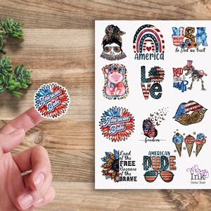 Hoja de pegatinas de vinilo del 4 de julio, ideal para planificadores, diarios, álbumes de recortes, bullet journals, etc.