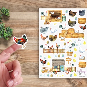 Hens and Roosters Vinyl Sticker Sheet Great for Planners, Journaling, Scrapbooking, Bullet Journals, Etc