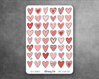Sweet Scribbles Sticker Sheet, Valentine Heart Stickers, Cute Doodle Stickers, Pink Red Hearts, Planner Journal Stickers, Love Stickers