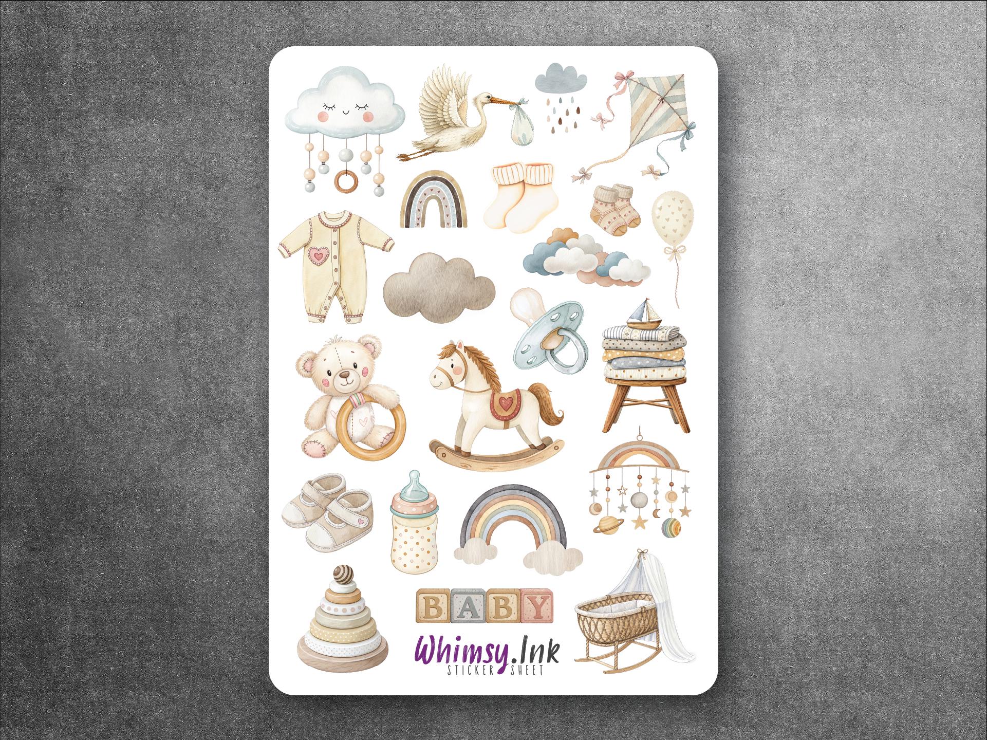 Neutral Baby Shower Sticker Sheet – Gender Neutral Baby Stickers for Journals, Gifts & Scrapbooks