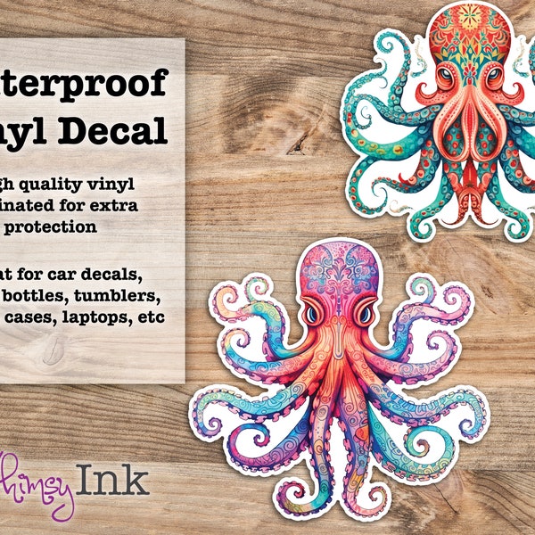 Watercolor Octopus Waterproof Vinyl Decal Sticker | Car Decal, Window Decal, Laptop Decal, Tumbler Decals