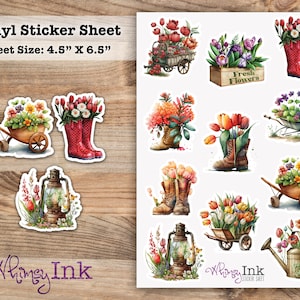 Frühlings-Garten-Blumenstrauß-Vinyl-Sticker-Blatt ideal für Planer, Journaling, Scrapbooking, Bullet-Journals, Etc