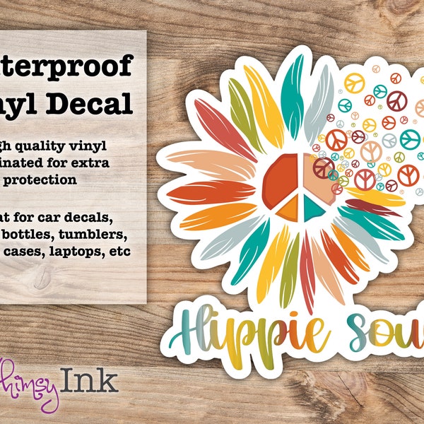 Hippie Soul Peace Sunflower Waterproof Vinyl Decal Sticker | Car Decal, Window Decal, Laptop Decal, Tumbler Decals