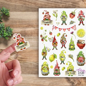 Strawberry Lemonade Gnome Stickers | Vinyl Sticker Sheet Great for Planners, Journaling, Scrapbooking, Bullet Journals, Etc
