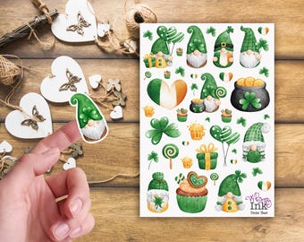 St Patrick's Day Gnomes Vinyl Sticker Sheet Great for Planners, Journaling, Scrapbooking, Bullet Journals, Etc