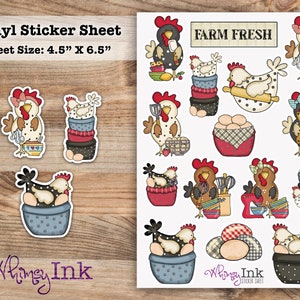 Chickens In The Kitchen Vinyl Sticker sheet | Great for Planners, Journaling, Scrapbooking, Bullet Journals, Etc