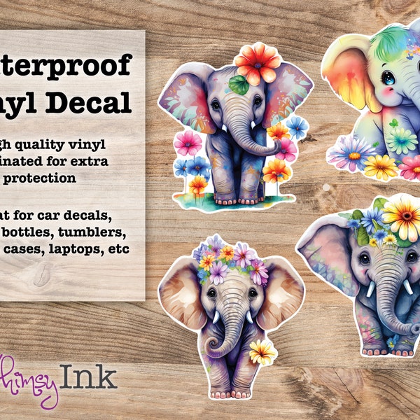 Floral Elephant Waterproof Vinyl Decal Sticker | Car Decal, Window Decal, Laptop Decal, Tumbler Decals