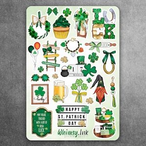 Feuille d'autocollants en vinyle de la collection Saint-Patrick idéale pour les agendas, la tenue d'un journal, le scrapbooking, les Bullet Journals, etc.