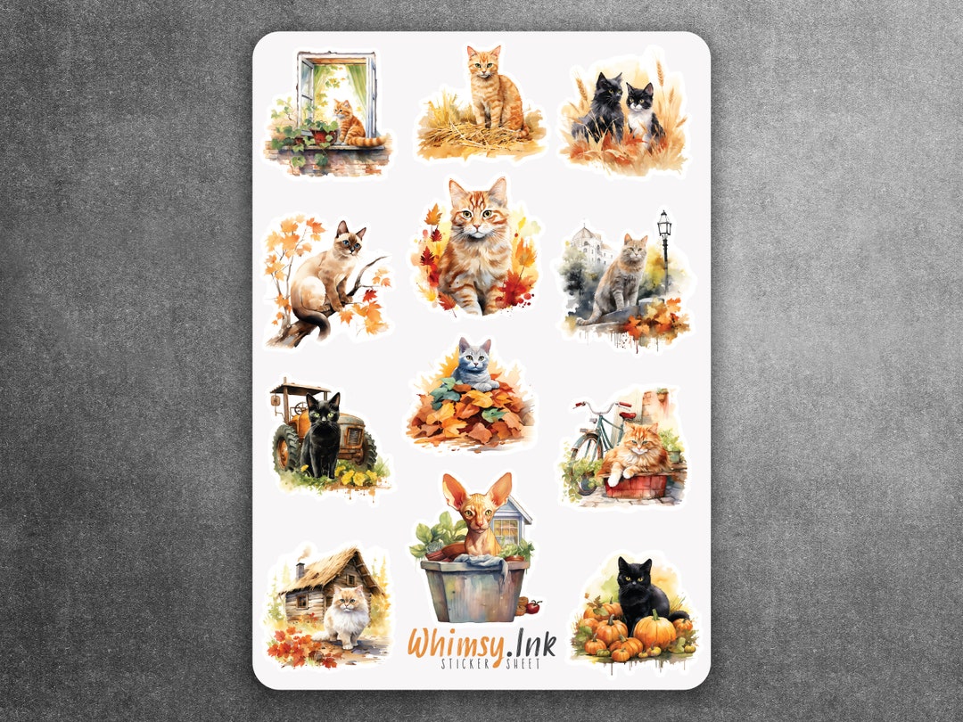 Fall Cats Vinyl Sticker Sheet | Great for Planners, Journaling ...