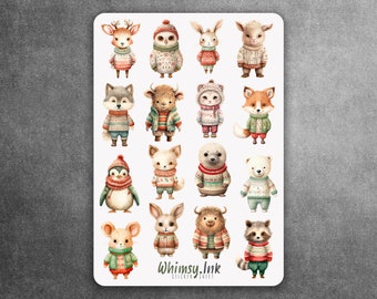 Sweater Weather Animals Vinyl Sticker Sheet Great for Planners, Journaling, Scrapbooking, Bullet Journals, Etc