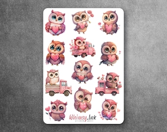 Valentines Day Owls Vinyl Sticker Sheet Great for Planners, Journaling, Scrapbooking, Bullet Journals, Etc