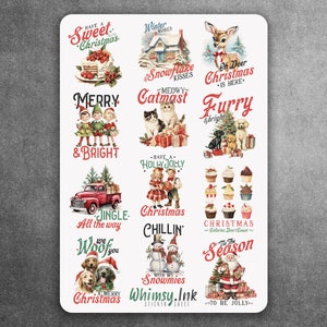 Vintage Christmas Vinyl Sticker Sheet Great for Planners, Journaling, Scrapbooking, Bullet Journals, Etc