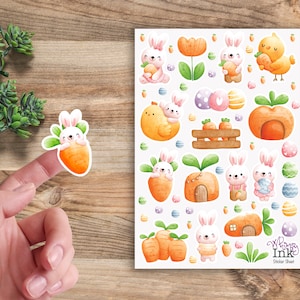 Carrots and Bunnies Easter Vinyl Sticker Sheet Great for Planners, Journaling, Scrapbooking, Bullet Journals, Etc