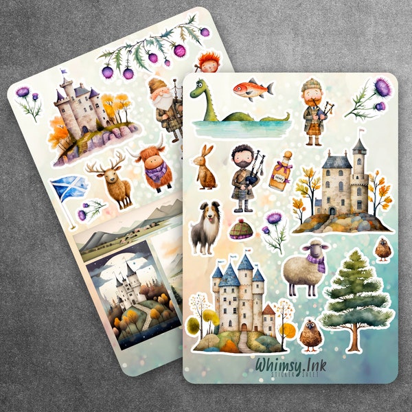 Scottish Highlands Vinyl Sticker Sheet Great for Planners, Journaling, Scrapbooking, Bullet Journals, Etc