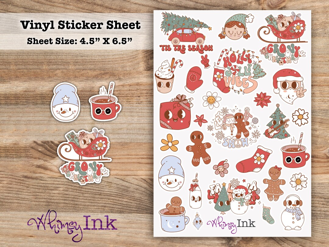 Groovy Christmas Vinyl Sticker Sheet Great for Planners, Journaling