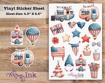 4th of July Camping Vinyl Sticker Sheet Great for Planners, Journaling, Scrapbooking, Bullet Journals, Etc