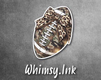 Camo Football Sticker with Leopard Bow – Cute Country Girl Vinyl Decal, Hunting & Game Day Sticker