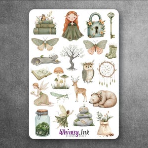 Feuille d'autocollants en vinyle Forêt féérique magique, idéale pour les agendas, la tenue d'un journal, le scrapbooking, les Bullet Journals, etc.