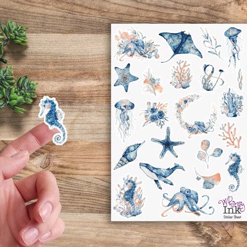 Underwater Watercolor Vinyl Sticker Sheet Great for Planners Etsy