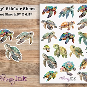 Sea Turtles Vinyl Sticker Sheet Great for Planners, Journaling, Scrapbooking, Bullet Journals, Etc