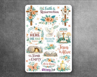 Faith & Resurrection | Biblical Easter Planner Sticker Sheet | Christian Easter Stickers | He Is Risen | Jesus Is Alive