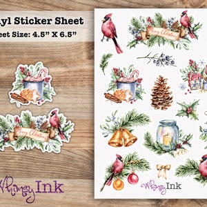 Cardinal Christmas Vinyl Sticker Sheet Great for Planners, Journaling, Scrapbooking, Bullet Journals, Etc