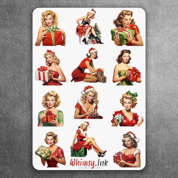 Christmas Vintage Pin Up Girls Vinyl Sticker Sheet | Great for Planners, Journaling, Scrapbooking, Bullet Journals, Etc