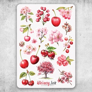 Hoja de pegatinas de vinilo con diseño de flores de cerezo. Ideal para planificadores, diarios, álbumes de recortes, bullet journals, etc.
