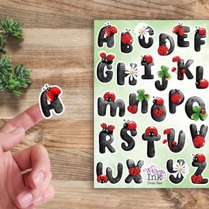 Ladybug Alphabet Vinyl Sticker Sheet Great for Planners, Journaling, Scrapbooking, Bullet Journals, Etc