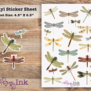 Vintage Dragonflies Vinyl Sticker sheet | Great for Planners, Journaling, Scrapbooking, Bullet Journals, Etc