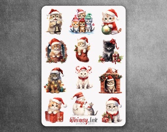 Christmas Cats Vinyl Sticker sheet | Great for Planners, Journaling, Scrapbooking, Bullet Journals, Etc