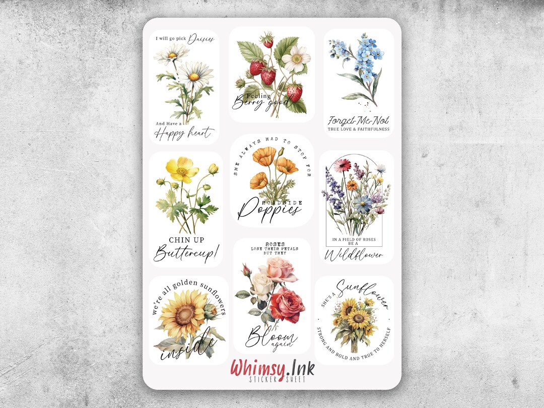 Vintage Flower Quotes Vinyl Sticker Sheet Great for Planners Etsy