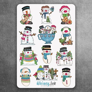 Whimsical Snowmen Vinyl Sticker Sheet Great for Planners, Journaling, Scrapbooking, Bullet Journals, Etc