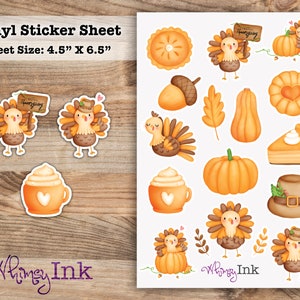 Thanksgiving Turkeys Vinyl Sticker Sheet | Great for Planners, Journaling, Scrapbooking, Bullet Journals, Etc