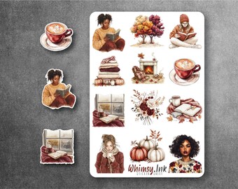 Hoja de pegatinas de vinilo de otoño burdeos / Ideal para planificadores, diarios, álbumes de recortes, bullet journals, etc.
